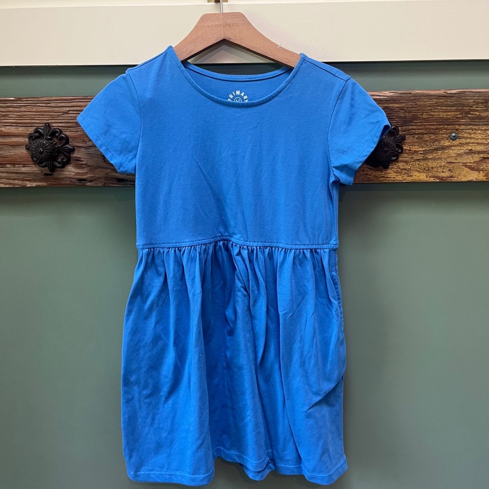 Primary Kids Cobalt Blue Short Sleeve Pocket Dress Size 6-7 Cotton Blend